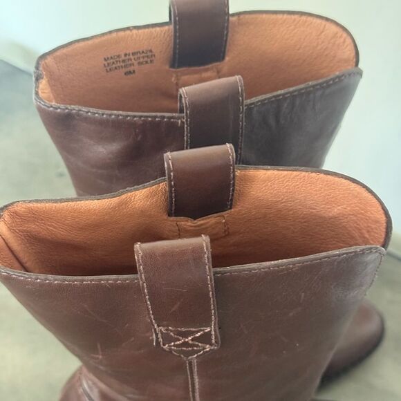 KORS Michael Kors Dark Brown Leather Mid Calf Heeled Boots Pull On Women’s Sz 6M - Picture 10 of 16